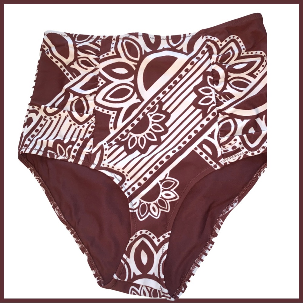 American Eagle Aerie Burgundy / White High Waisted Swim Bottoms (Part of Set)